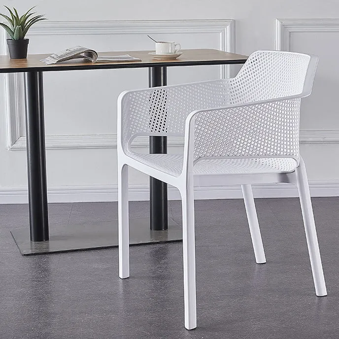 Contemporary Scandinavian Square Hollow PP Stackable Dining Chair Armrest For Dining Room