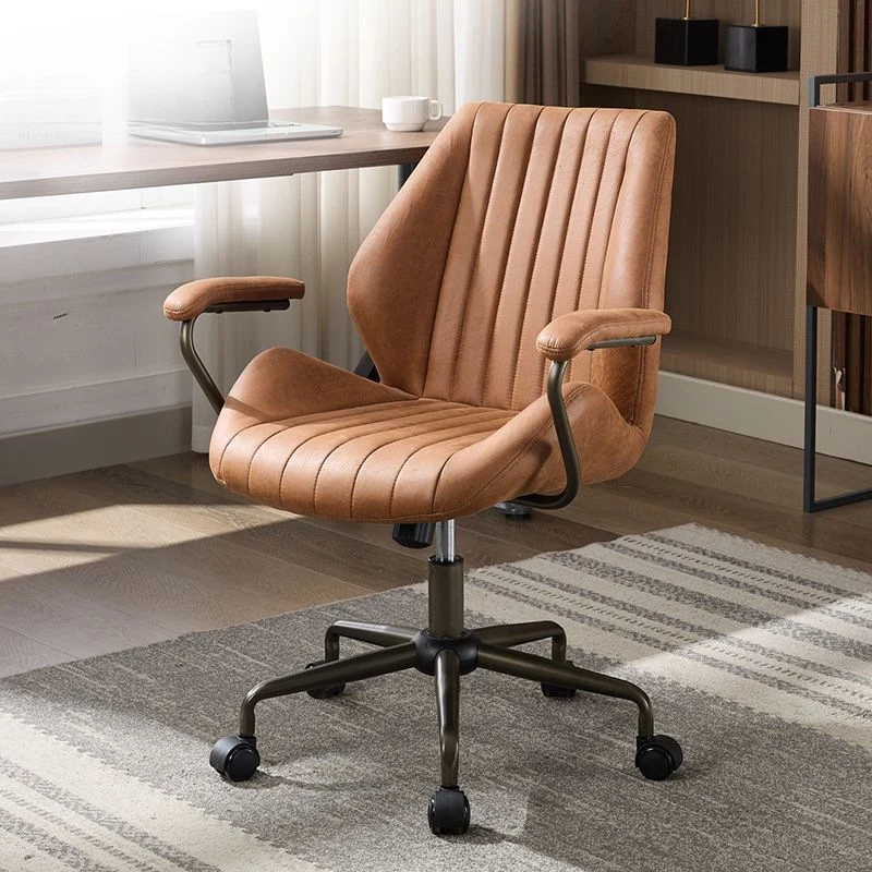Modern Luxury Striped Faux Suede Fabric Iron Height Adjustable Swivel Desk Chair Five-Spoke Caster Base For Home Office