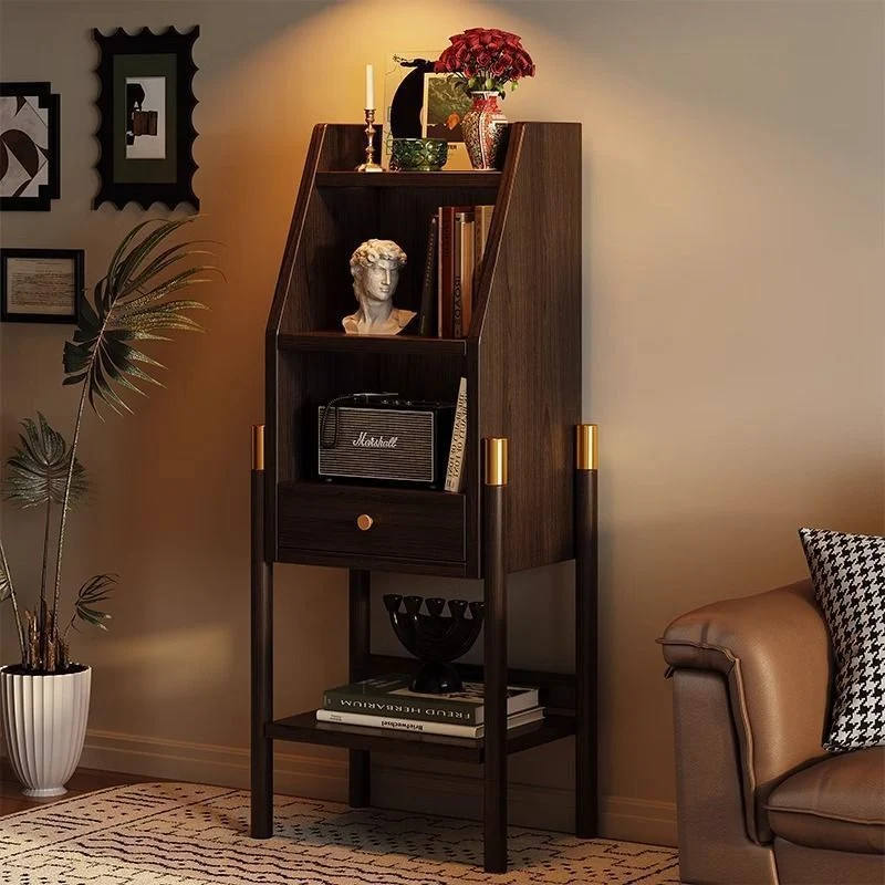 Traditional Vintage Bamboo Fiberboard Multi-functional Storage Sideboard 3/4-Tier Display Rack With Drawer For Home Office