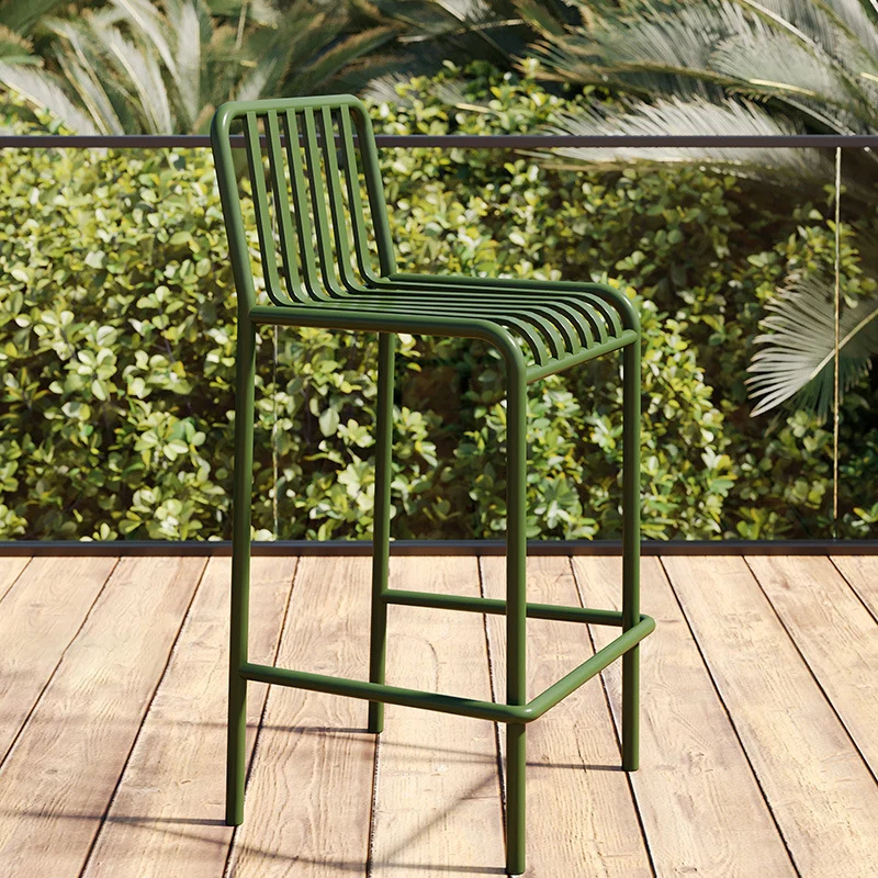 Modern Minimalist Rectangle Skeleton Iron Outdoor Bar Stool Backrest Armless For Garden