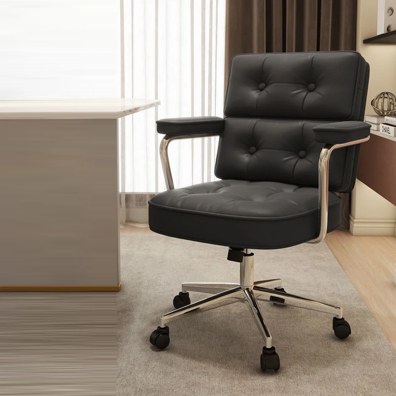 Modern Mid-Century Tufted Faux Leather Upholstered Five-Spoke Caster Base Desk Chair Armrest For Home Office