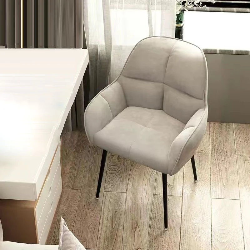 Contemporary Scandinavian Velvet Carbon Steel Grid Trapezoid Vanity Chair With Backrest & Armrests For Bedroom