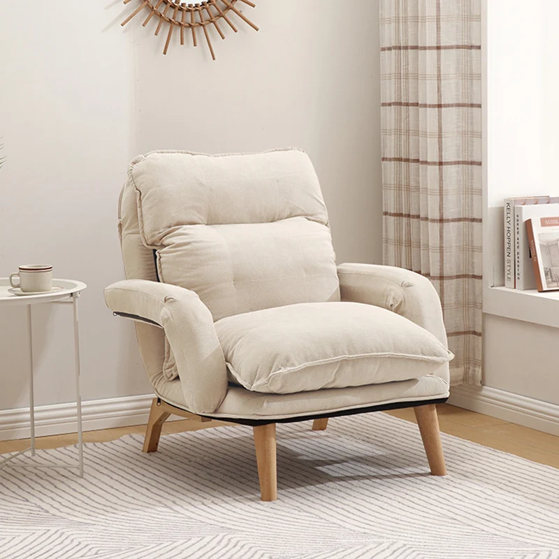 Modern Minimalist Cotton Linen Rubberwood Carbon Steel Square Accent Chair With Backrest & Armrest For Living Room