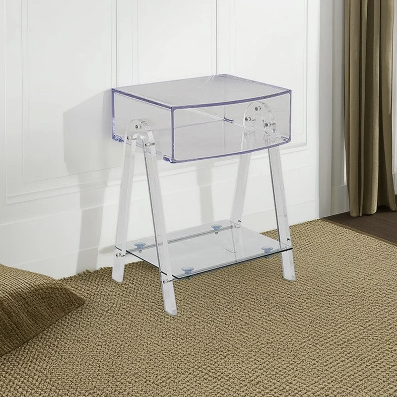 Modern Minimalist Rectangle Acrylic Beech Wood End Table 2-Tier For Living Room