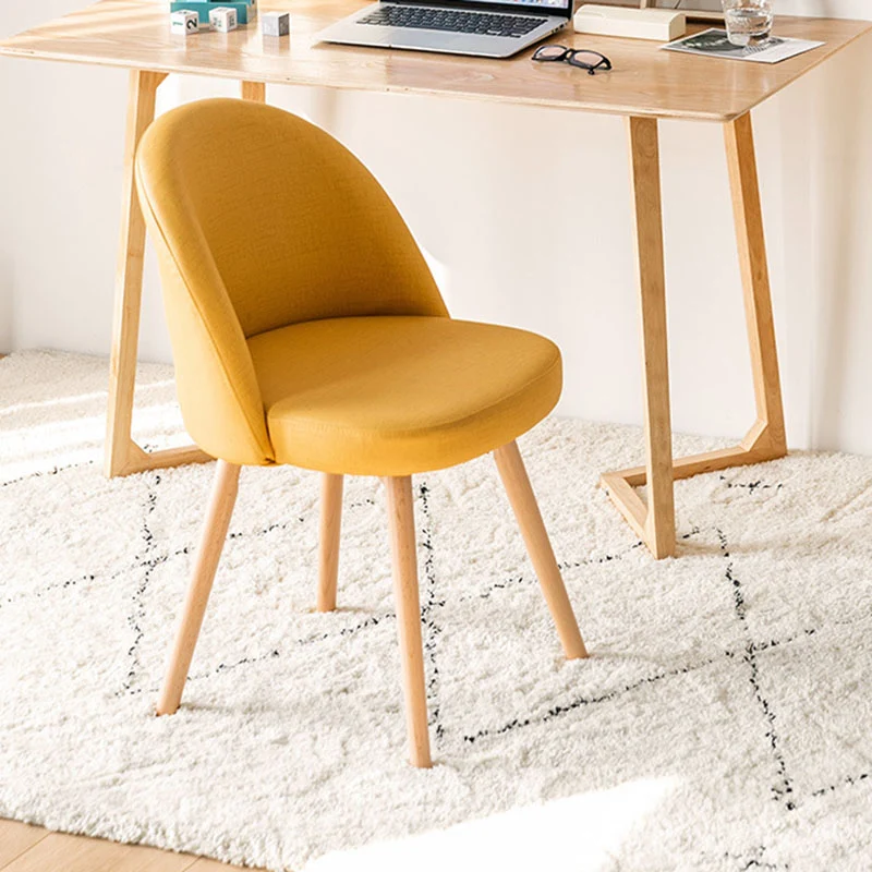 Contemporary Scandinavian Beech Wood Linen Curved Rounded Dining Chair With Backrest For Dining Room