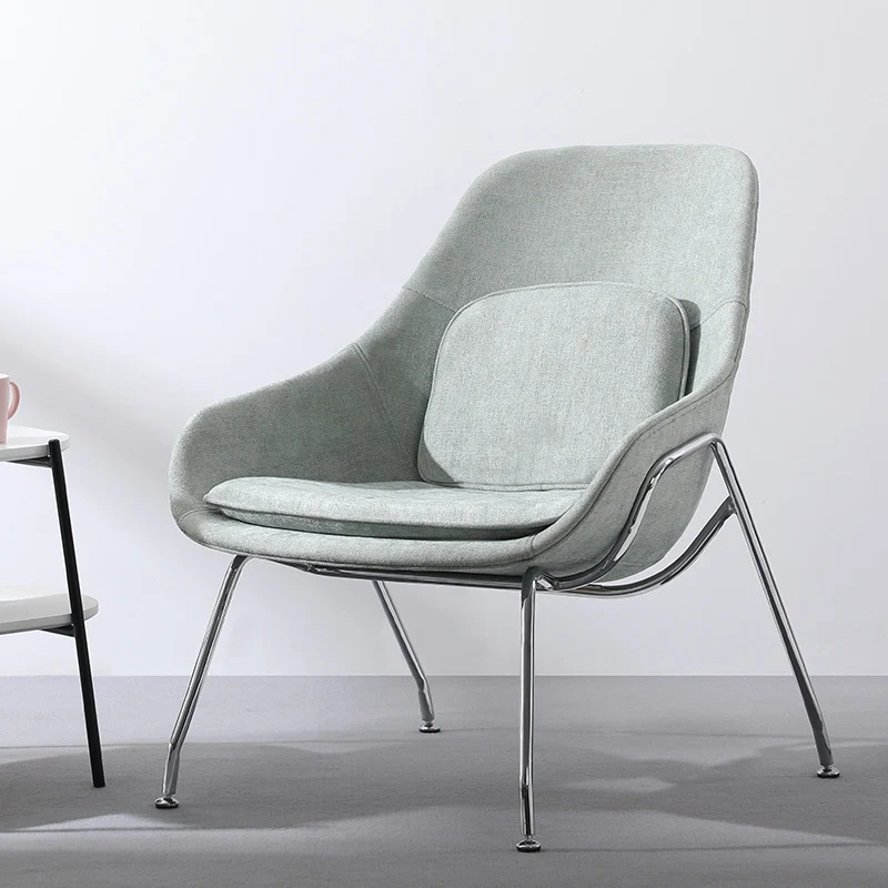 Contemporary Scandinavian Fabric Iron Curved Square Accent Chair With Backrest For Living Room