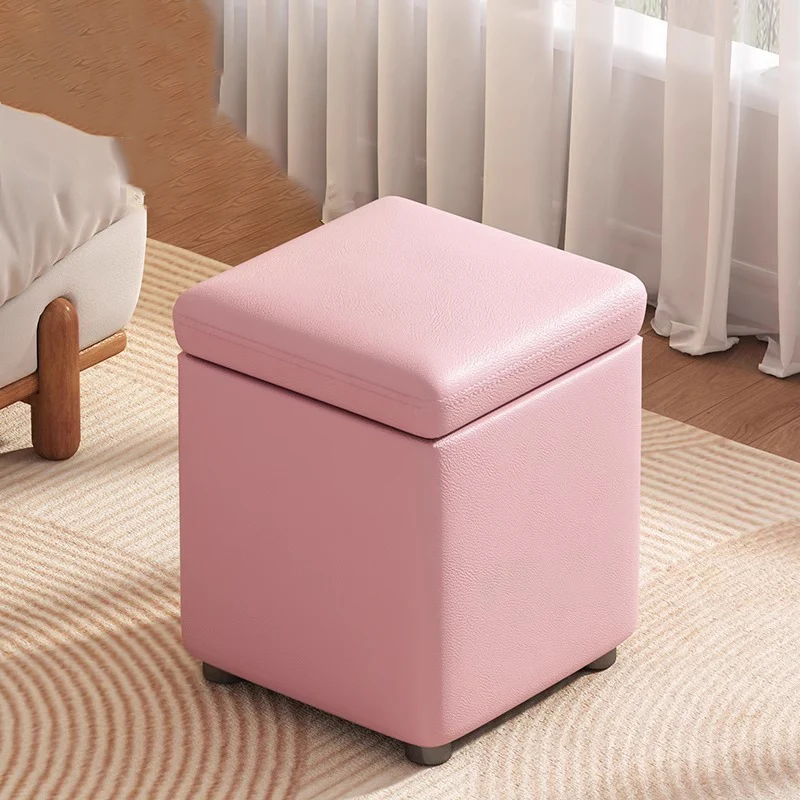 Modern Minimalist Flower Square Storable Solid Wood Synthetic Fabric Sponge Low Stool Backless Armless For Living Room