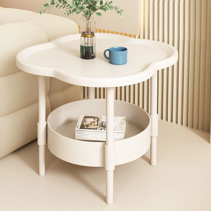 Modern Minimalist PP Iron Floral C-Shaped End Table 2-Tier For Living Room