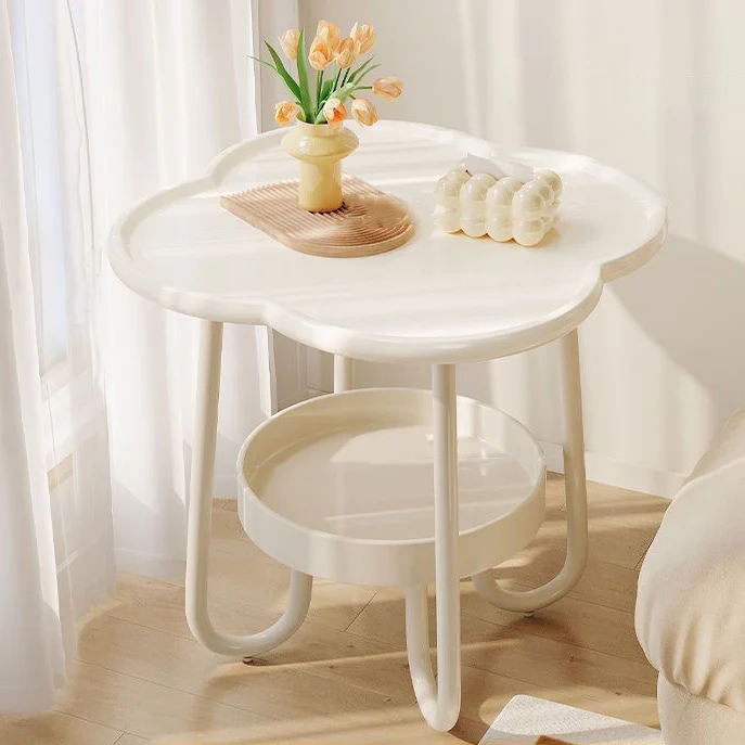 Contemporary Creative PP Carbon Steel Floral Curved End Table 2-Tier For Living Room