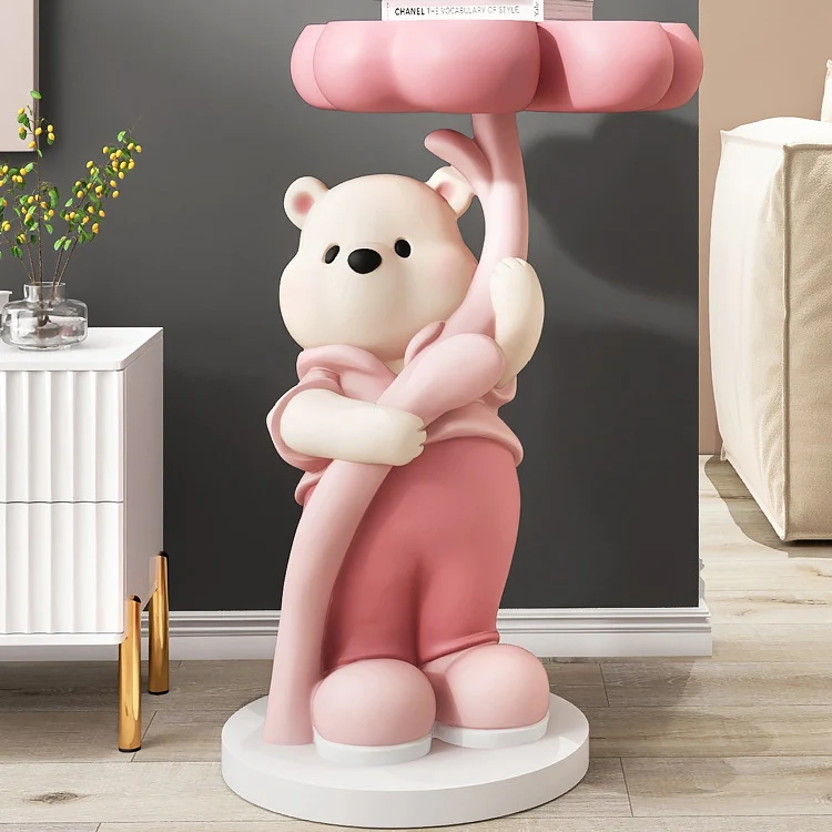 Modern Art Deco Resin Fiberglass Cartoon Bear Clover End Table 1-Tier For Living Room