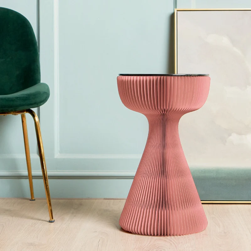 Contemporary Creative Tempered Glass Paper Cone Round End Table 1-Tier For Living Room