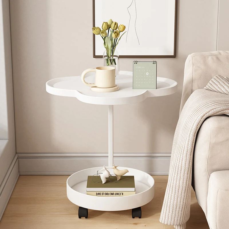 Contemporary Creative PP Carbon Steel Clover Shape Round End Table 2-Tier For Living Room