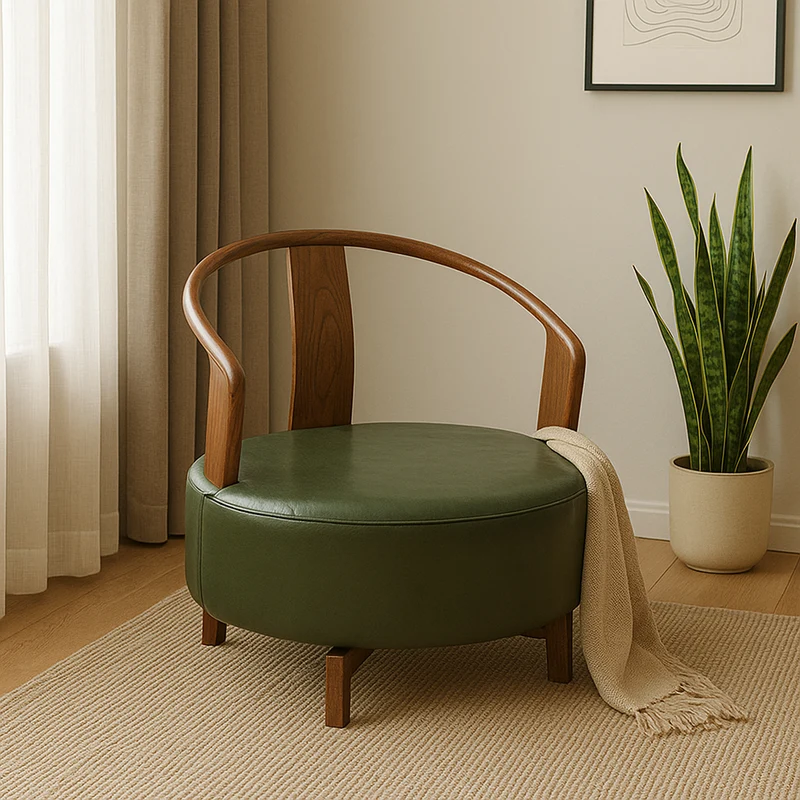 Contemporary Nordic Round Beech PU Leather Sponge Swivel Accent Chair Backrest Armless For Living Room