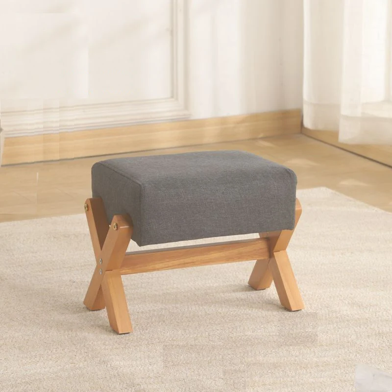 Modern Minimalist Rectangular Rubberwood Sponge Fabric PU Leather Footstool Armless Backless For Living Room