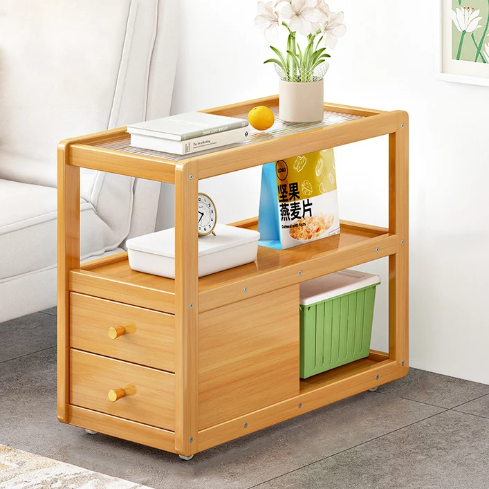 Modern Minimalist Bamboo Glass Rounded Rectangle End Table With 3-Tier For Living Room