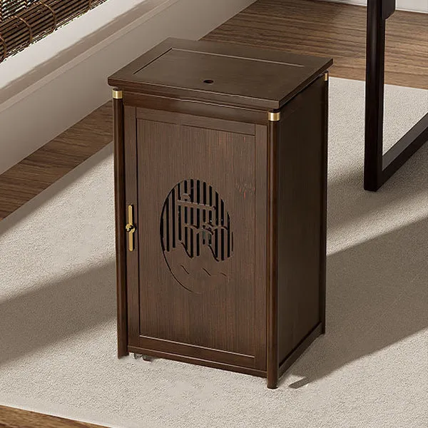 Traditional Vintage Bamboo MDF Carved Rectangular End Table With 1-Storage For Living Room
