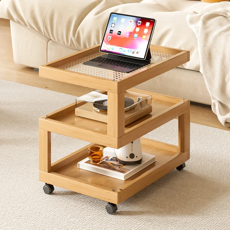 Contemporary Creative Geometric Nan Bamboo MDF Plastic Rattan Weaving Movable End Table 3/4-Tier For Living Room