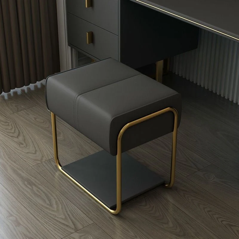 Modern Minimalist Iron Pine Wood Latex Sponge Cat Scratch Leather Square Vanity Stool Backless Armless For Bedroom