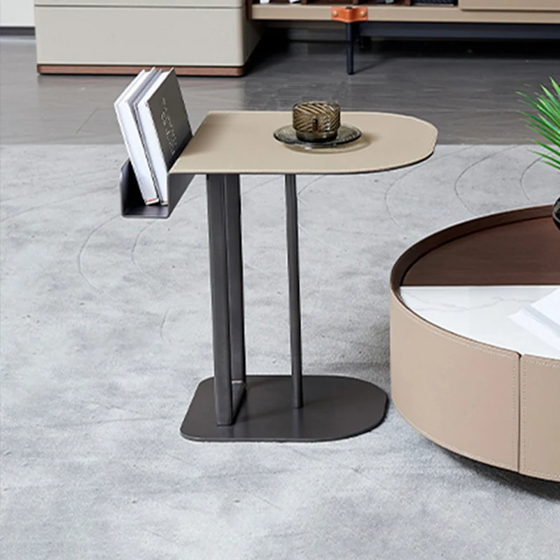 Semi-Round Narrow Saddle-Style Faux Leather Side Table - Luxury Space-Saving End Table For Urban Living