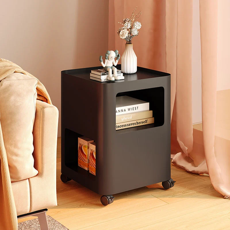 Contemporary Scandinavian Iron Mobile Rectangular Square Side Table 3-Tier For Living Room