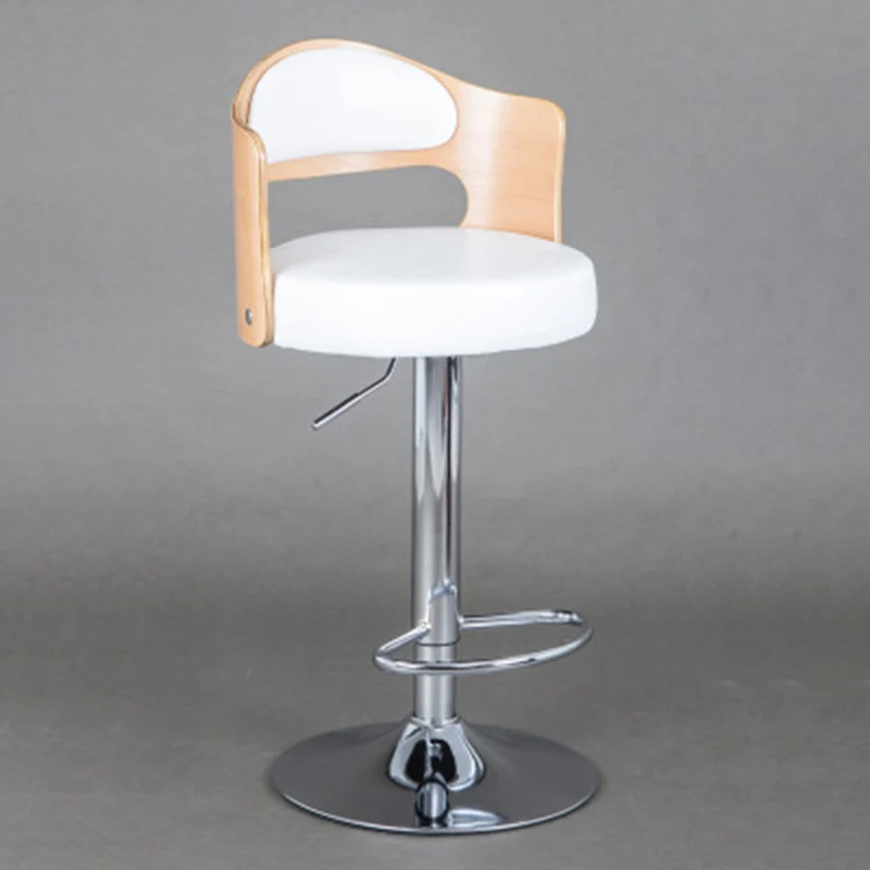 Contemporary Scandinavian PU Leather Linen Steel Curved Round Adjustable Bar Stool With Backrest For Dining Room