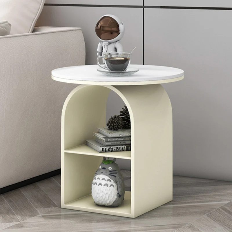 Contemporary Nordic Carbon Steel Sintered Stone Round Arch End Table 3-Tier For Living Room