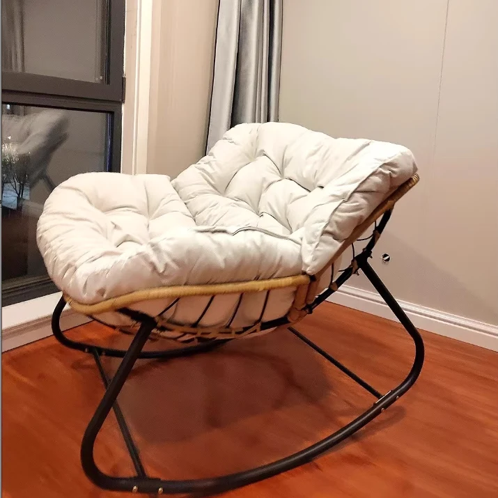 Contemporary Scandinavian Cotton Linen Rattan Carbon Steel Curved Grid Accent Chair With Backrest For Living Room