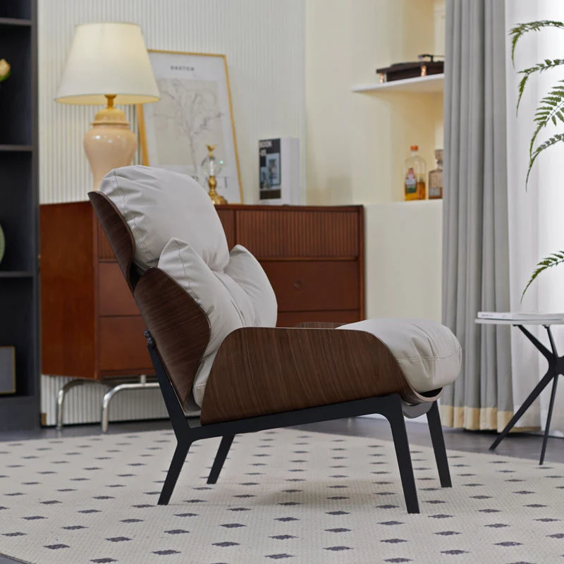 Contemporary Nordic L-Shape Plywood Carbon Steel Cotton PU Leather Accent Chair Backrest Armless For Living Room