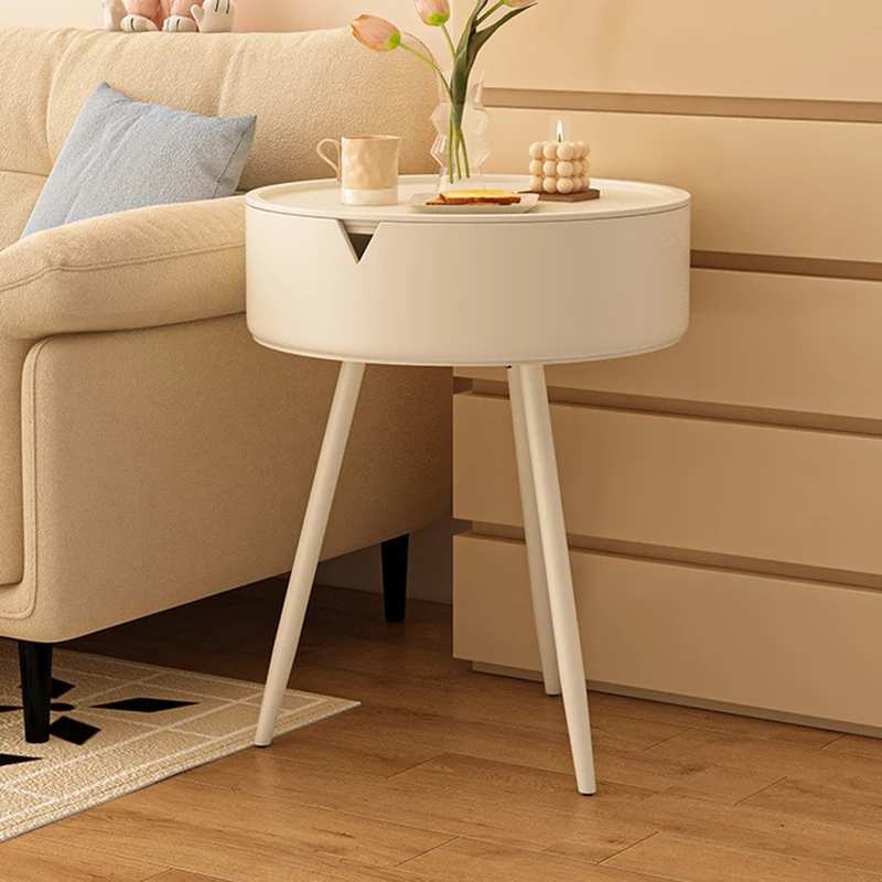 Modern Minimalist Round PP Iron Hidden Storage End Table 1-Tier For Living Room