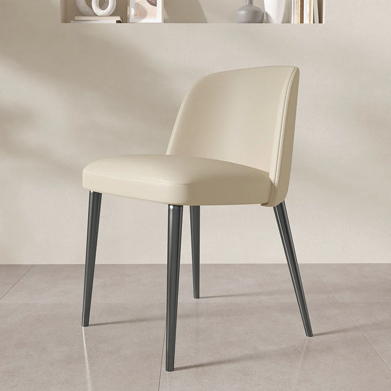 Contemporary Scandinavian Faux Nappa Leather Carbon Steel Curved Square Dining Chair With Backrest For Dining Room