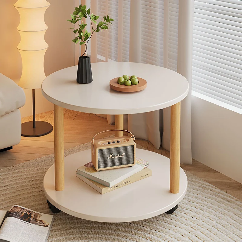 Modern Minimalist Medium-Density Fiberboard Solid Wood Round Cylindrical Side Table 2-Tier For Living Room