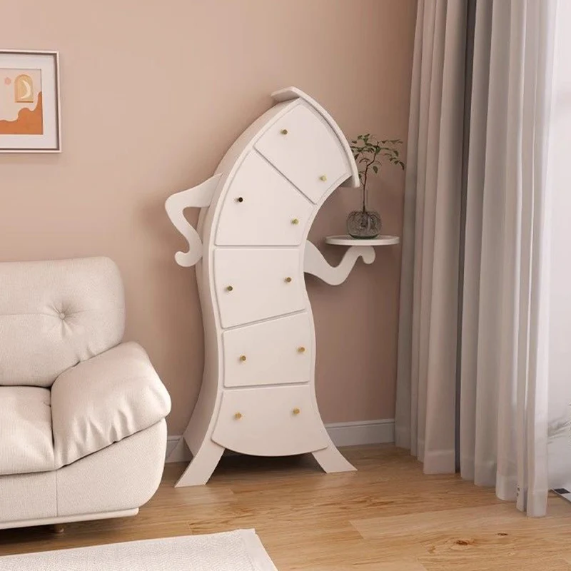 Contemporary Creative Solid Wood Brass Robot-Shaped Side Table With 5 Drawers For Living Room