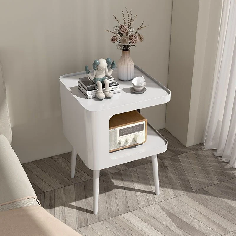 Contemporary Scandinavian Sintered Stone Iron Rounded Square Cylinder End Table With 2 Tiers For Living Room