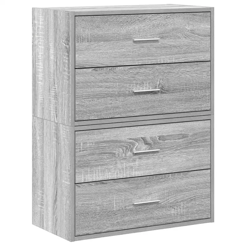 Lot de 2 armoires de rangement empilables 60 x 31 x 40 cm avec 2 tiroirs pratiques style moderne en bois d'ingénierie gris 02_0051199