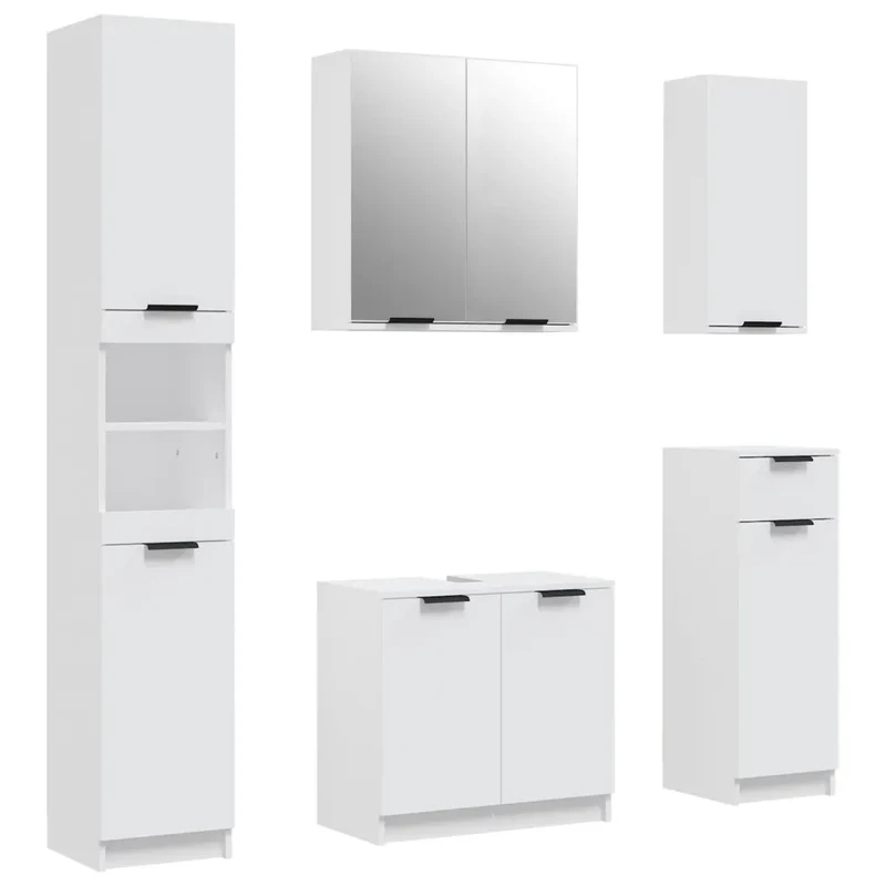 Ensemble de meubles de salle de bain 5 pcs rangement élégant 64 x 34 x 90 cm en bois d'ingénierie blanc 02_0055217