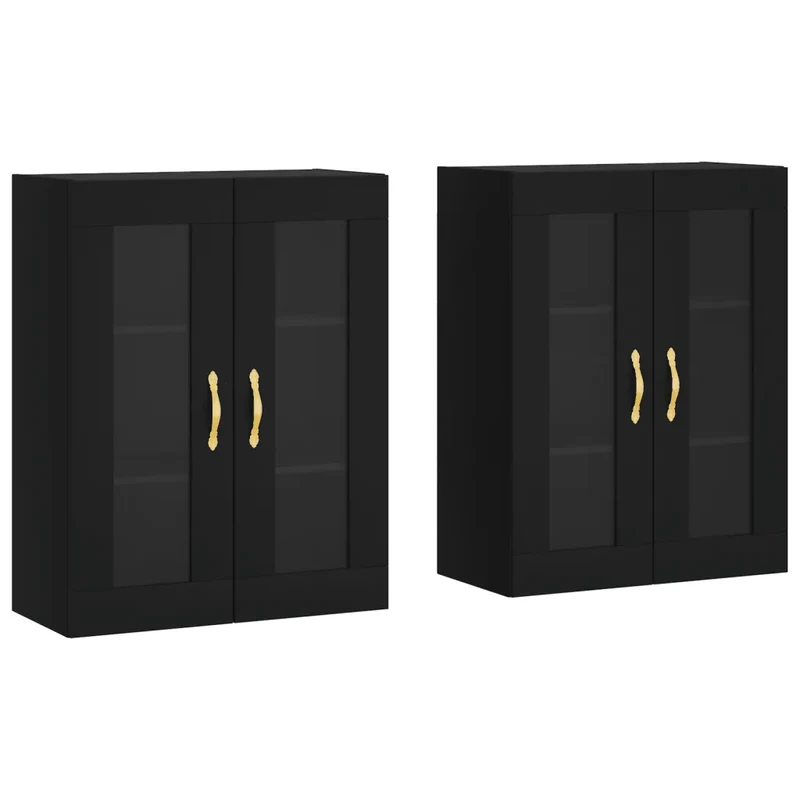 Lot de 2 armoires murales pratiques et élégantes 69,5 x 34 x 90 cm en bois d'ingénierie noir 02_0055416