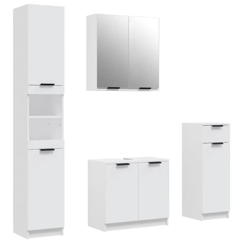 Lot de 4 meubles de salle de bain design épuré grand espace de rangement 64 x 34 x 90 cm en bois d'ingénierie blanc 02_0055221