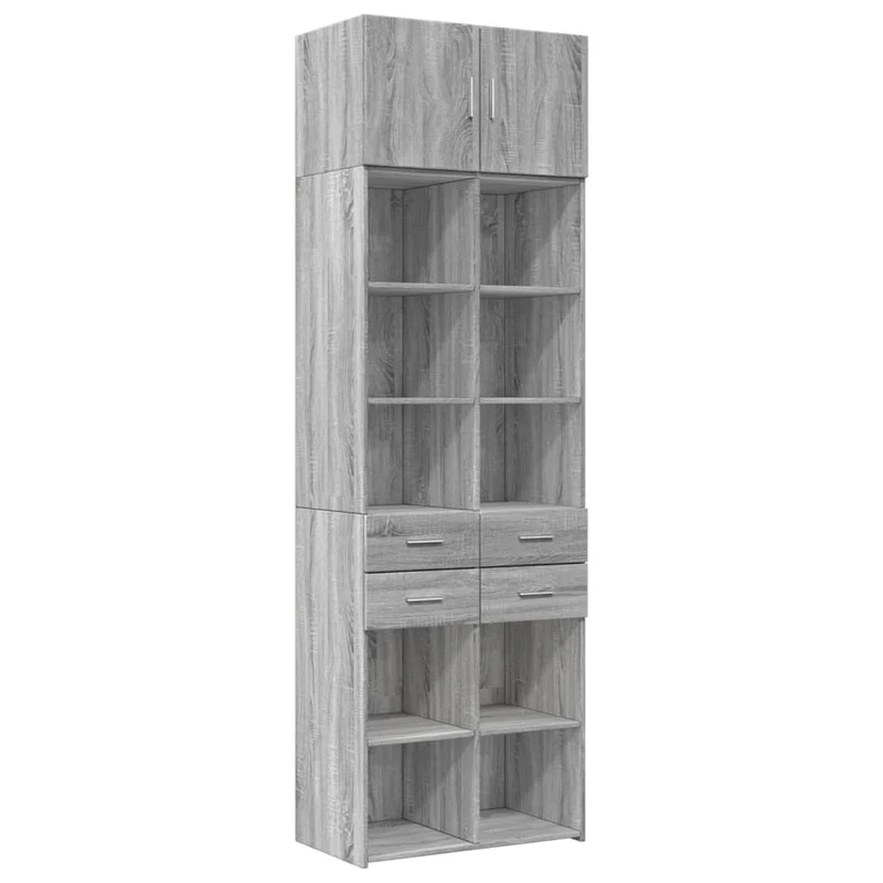 Armoire de rangement haute 11 compartiments 70 x 42,5 x 225 cm style moderne en bois d'ingénierie gris 02_0055591