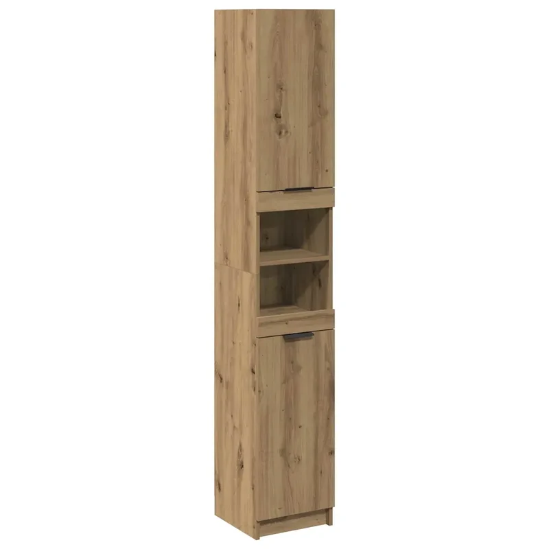 Armoire de bain de rangement moderne 32 x 34 x 188 cm grand espace d'organisation en bois d'ingénierie chêne artisanal 02_0050983