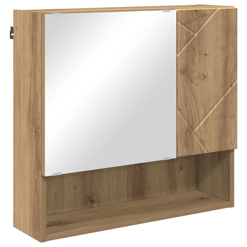 Armoire miroir rectangulaire chic minimaliste salle de bain 59 x 17 x 55 cm en bois d'ingénierie chêne artisanal 02_0052876