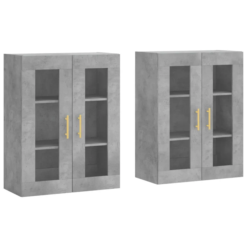 Lot de 2 armoires murales rangement pratique 69,5 x 34 x 90 cm en bois d'ingénierie gris béton 02_0055424