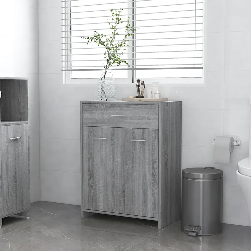 Armoire de bain rangement classique élégante 60 x 33 x 80 cm en bois d'ingénierie gris 02_0048241