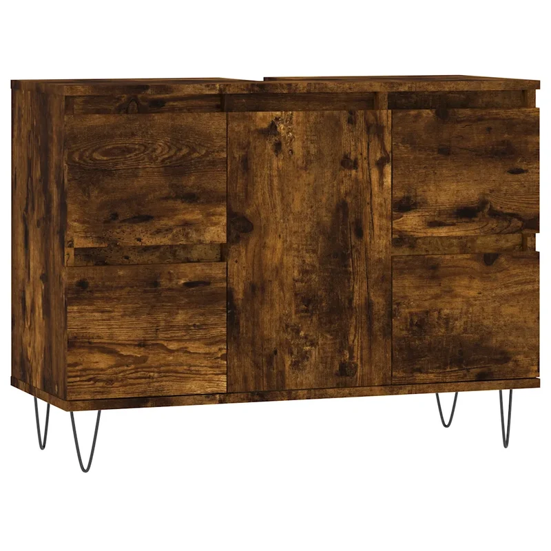 Armoire de salle de bain design industriel 80 x 33 x 60 cm grand rangement en bois d'ingénierie chêne fumé 02_0049079
