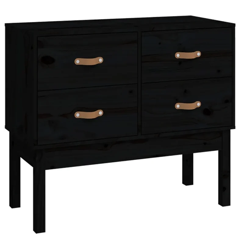 Armoire console noire 90 x 40 x 78 cm avec 4 tiroirs rangement design rustique en bois de pin 02_0048456