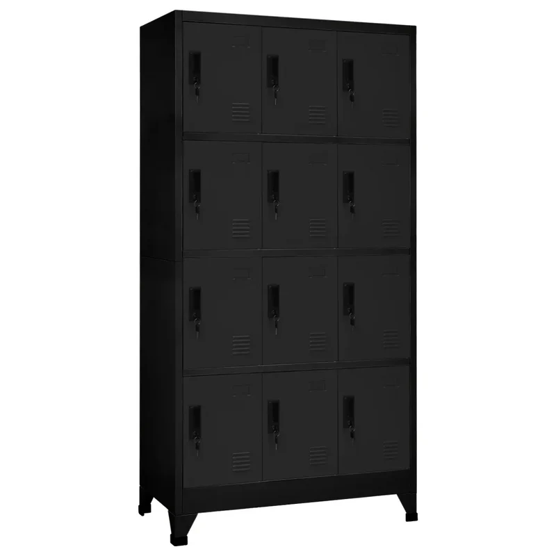 Armoire à casiers moderne de rangement 90 x 45 x 180 cm avec portes verrouillables ambiance bureau en acier noir 02_0047025