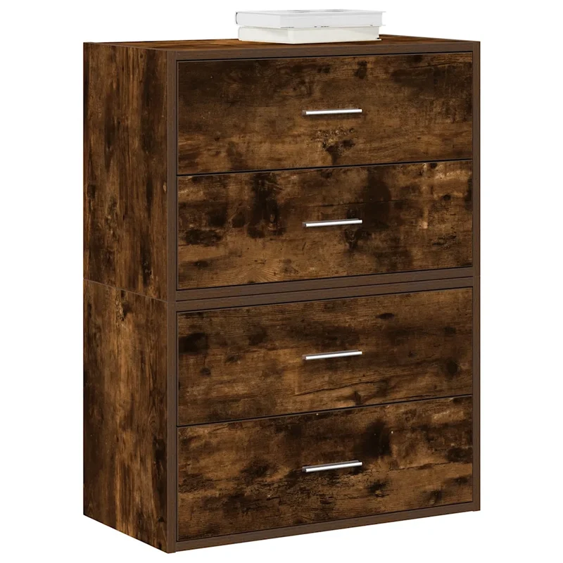 Lot de 2 armoires de rangement avec 2 tiroirs empilables 60 x 31 x 40 cm en bois d'ingénierie chêne fumé 02_0051197
