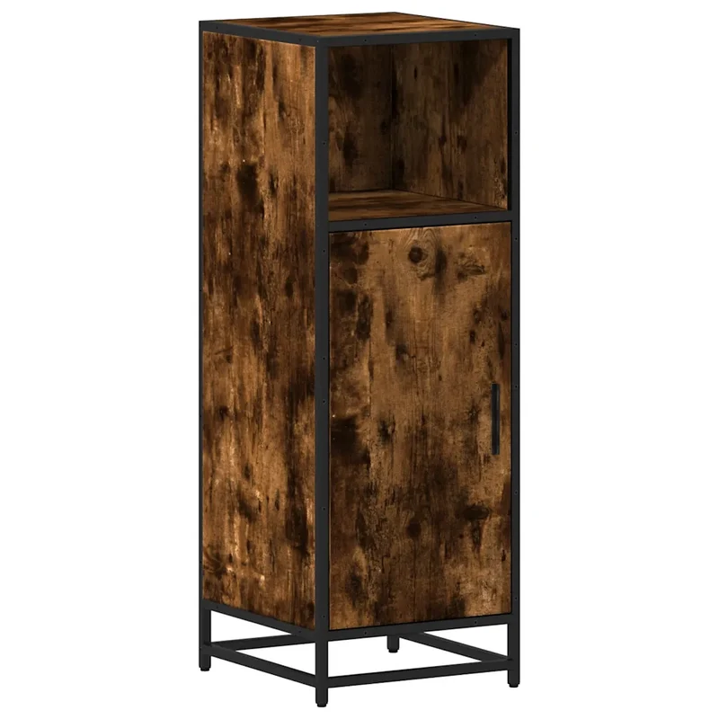 Armoire de rangement salle de bain 35 x 37,5 x 100 cm avec porte flexible style industriel en bois d'ingénierie chêne fumé 02_0049636