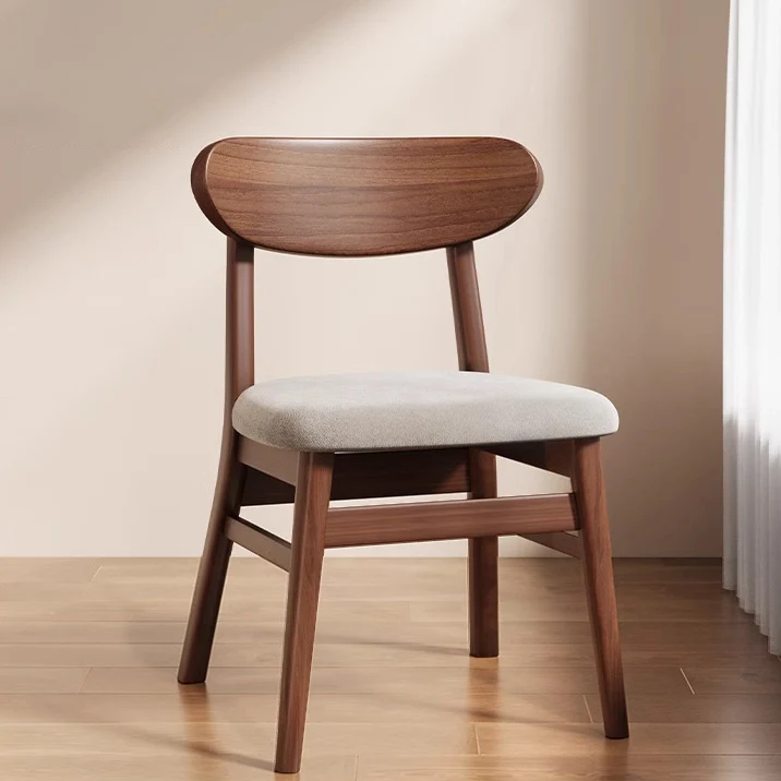Modern Minimalist Cotton Linen Faux Leather Solid Wood Curved Dining Chair With Backrest For Dining Room
