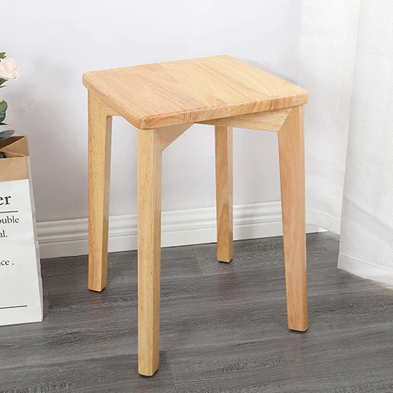 Modern Minimalist Square Rubberwood Low Stool Backless Armless For Dining Room