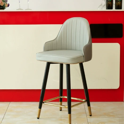 Contemporary Luxury Curved Faux Leather Flannel Velvet Iron Bar Stool Backrest Footrest For Dining Room